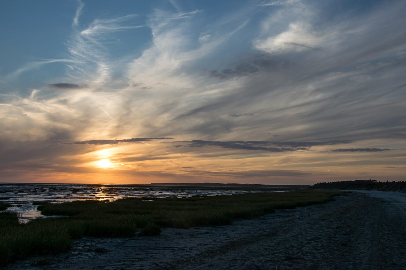 Coucher de soleil sur la réserve naturelle de la baie de Somme
